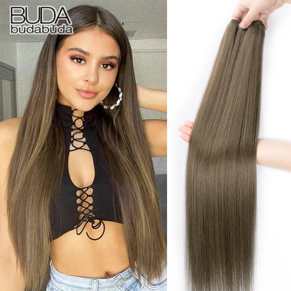 26Inch Synthetic Straight Hair Weave Hair Bundles 150g Natural Long Hair Extensions Yaki Straight Hair Weaving For Women Fake