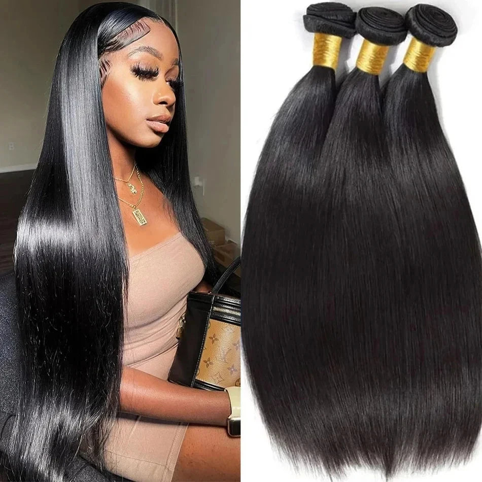Human Hair Bundles Brazilian Raw Hair Wigs Bundles 30 Inch Straight Human Hair Bundles Hair Extensions 1 3 4 Bundles Pieces