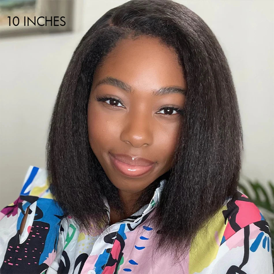 12A Glueless Wigs Malaysian Kinky Straight Lace Front Wigs Human Hair Pre Plucked 13X4 Yaki Straight Lace Frontal Wigs 180%