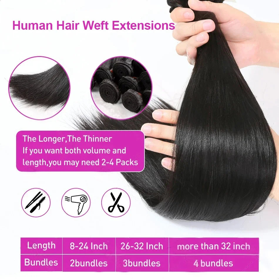 30 40 Inch Bone Straight Bundles Human Hair Bundle Unprocessed Hair 3 4 Bundle 100% Brazilian Human Hair Straight Hair Extension