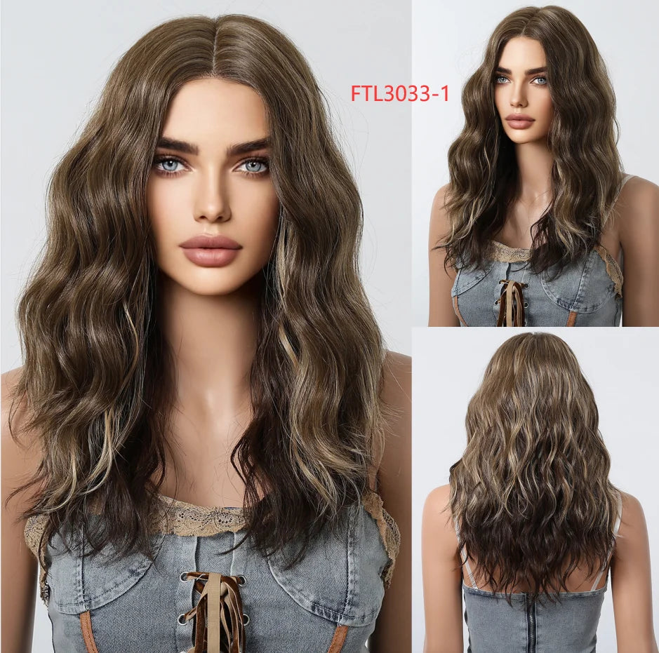 Synthetic Lace Hairline Wigs Platinum Blonde Highlight Long Wavy Lace Forehead Wig Hand Crochet Wigs for Women Heat Resistant