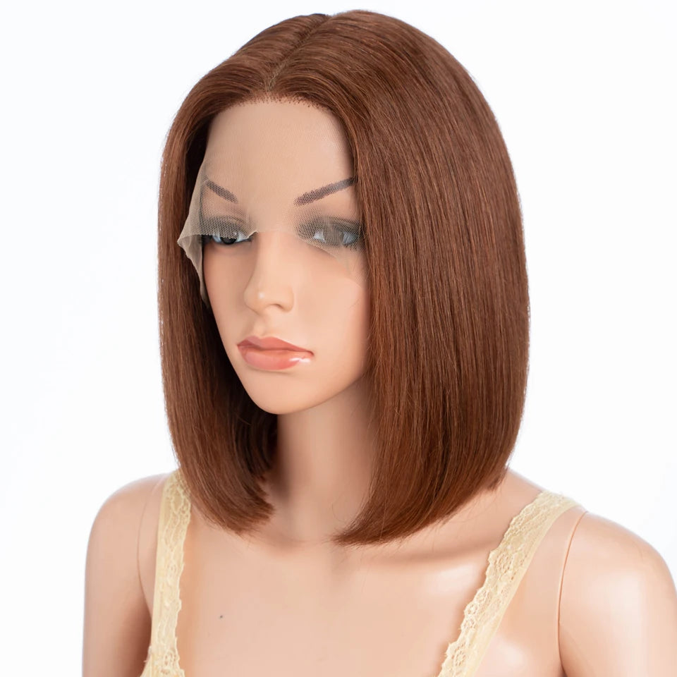 Lekker Highlight Brown Straight Bob 13x1 T Part Lace Front 100% Human Hair Wigs For Women Brazilian Remy Hair Colored Bob Wigs