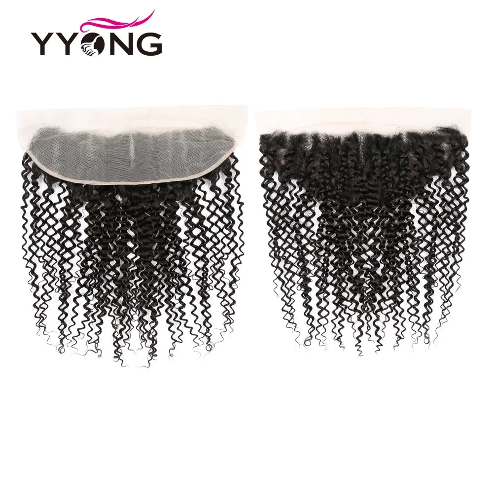 Yyong Brazilian Kinky Curly Bundles With Frontal 13x4 Lace Frontal With Bundles Remy Human Hair 3/4 Bundle With Closure