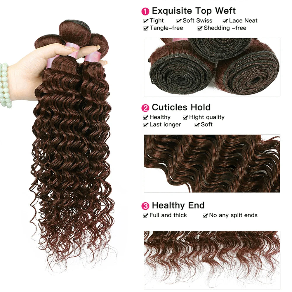 Chocolate Brown Color #4 Human Hair Bundles Deep Wave 32 Inch For Woman Brazilian Virgin Hair Weave Human Hair Curly Water Wave
