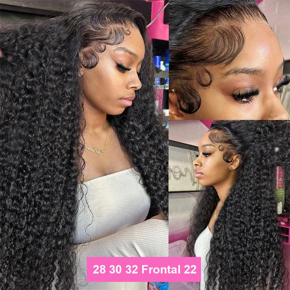 28 30 32 Inches Deep Wave Bundles With Frontal 13x4 HD Lace Brazilian Remy Hair Bundles for Black Women Lace Closure With Bundle