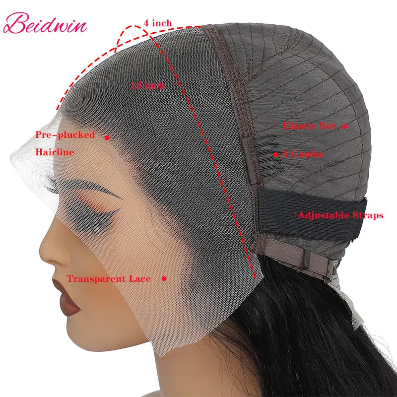 180 Density 13x4 Human Hair Lace Wig 34 Inch Brazilian Straight 4C Kinky Edges Wigs Transparent Lace Front Wigs For Women