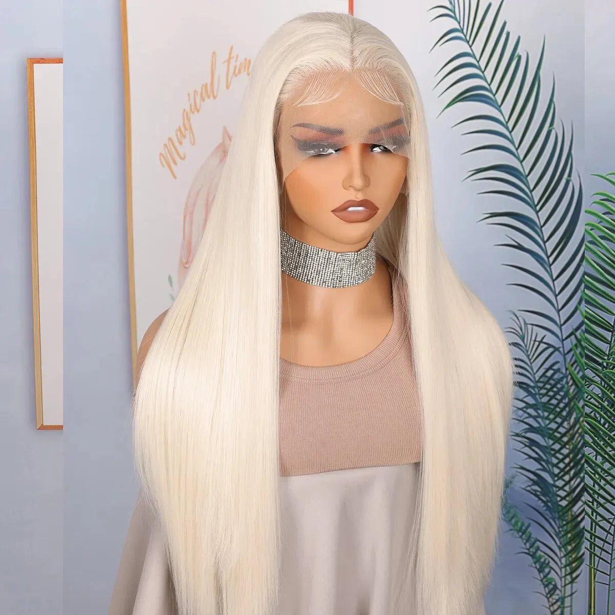 Soft Preplucked Ash Blonde White 26Inch 180Density Straight Lace Front Wig Synthetic With Baby Hair Glueless Daily Wear Wigs