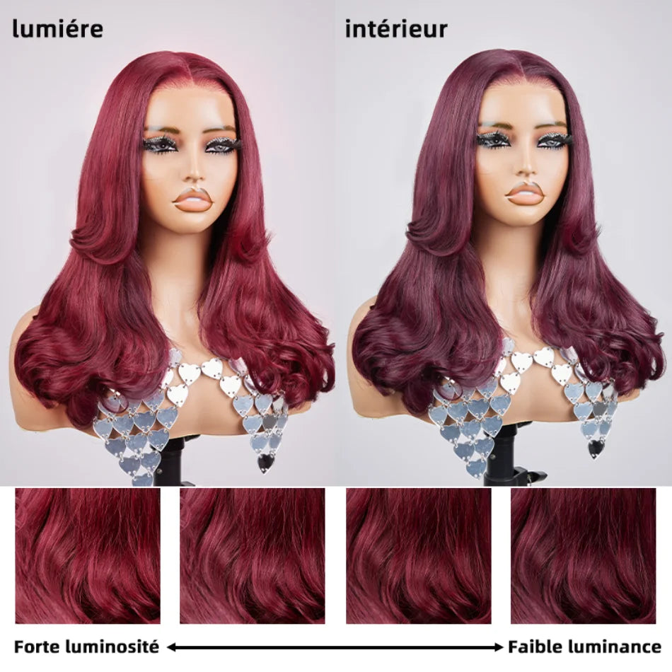 250 Density Dark Burgundy 9x6 Glueless Wigs Human Hair Ready To Wear Brazilian Colored Layer Cut Body Wave Wig Pre Cut Lace