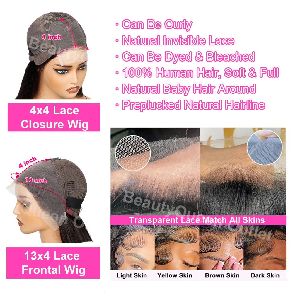 Brazilian Body Wave Short Bob Human Hair 13x4 Transparent Lace Front Human Hair Wigs 4x4 Lace Closure Pre Plucked Frontal Wigs