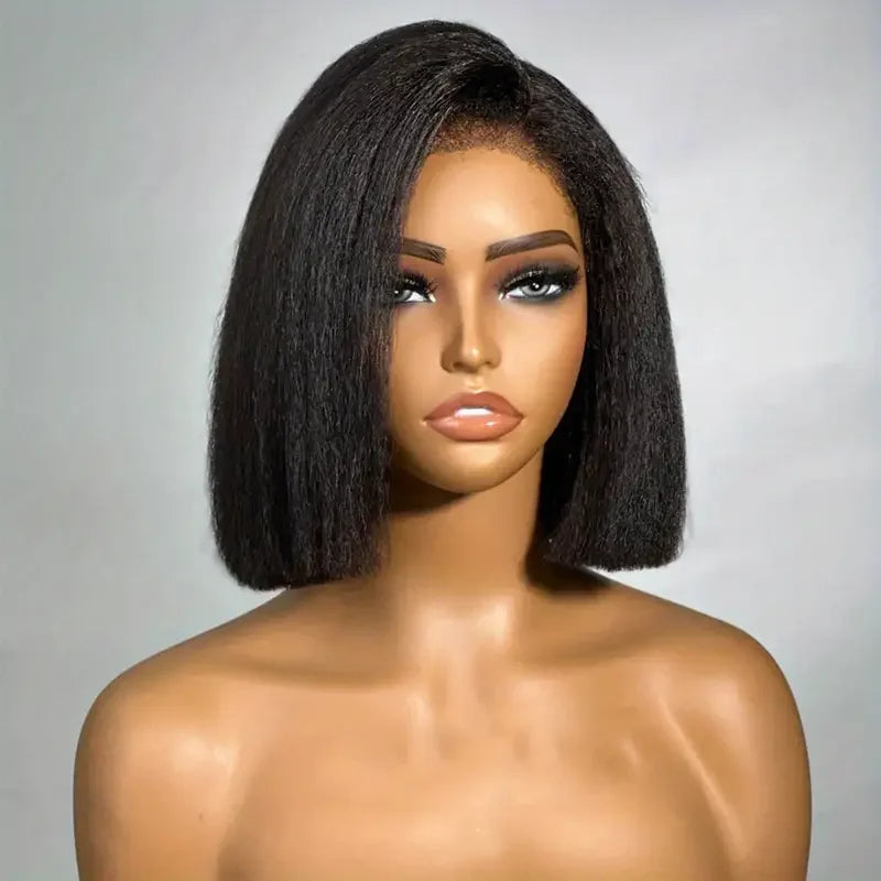 Yaki Straigt Bob Wig Glueless Lace Front Human Hair Wig For Women Kinky Straight Short Bob Ready To Wear HD Transparent Lace Wig