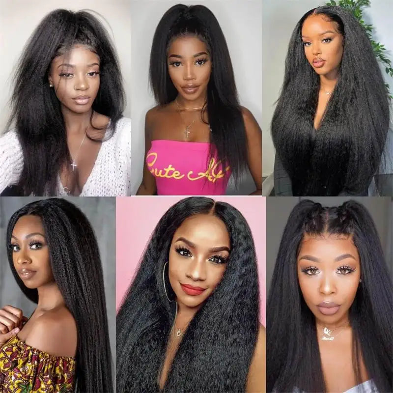 Kinky Straight Human Hair Wig 13X4 Kinky Straight Wig Human Hair PrePlucked With Baby Hair Yaki Straight Lace Front Wigs