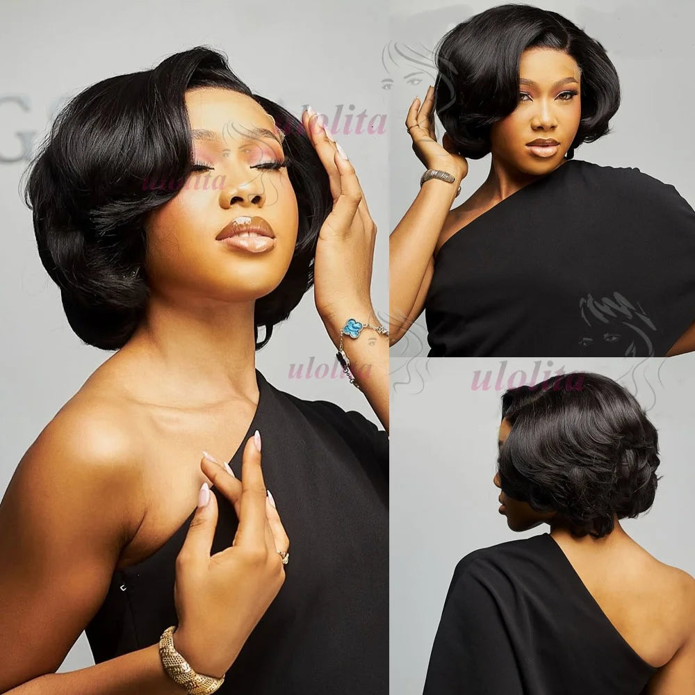 Short straightBob Wigs 13x4 HD Lace Closure Wig Blunt Cut with face framing layers Glueless Human Hair Ombre Chocolate brown wig