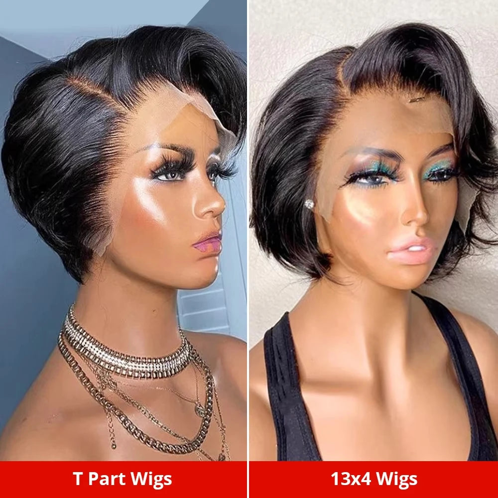 Brown Colored Pixie Cut Short Highlight Lace Human Hair Wigs For Women Ombre Short Brazilian Human Hair Wig Straight Pre Plucked