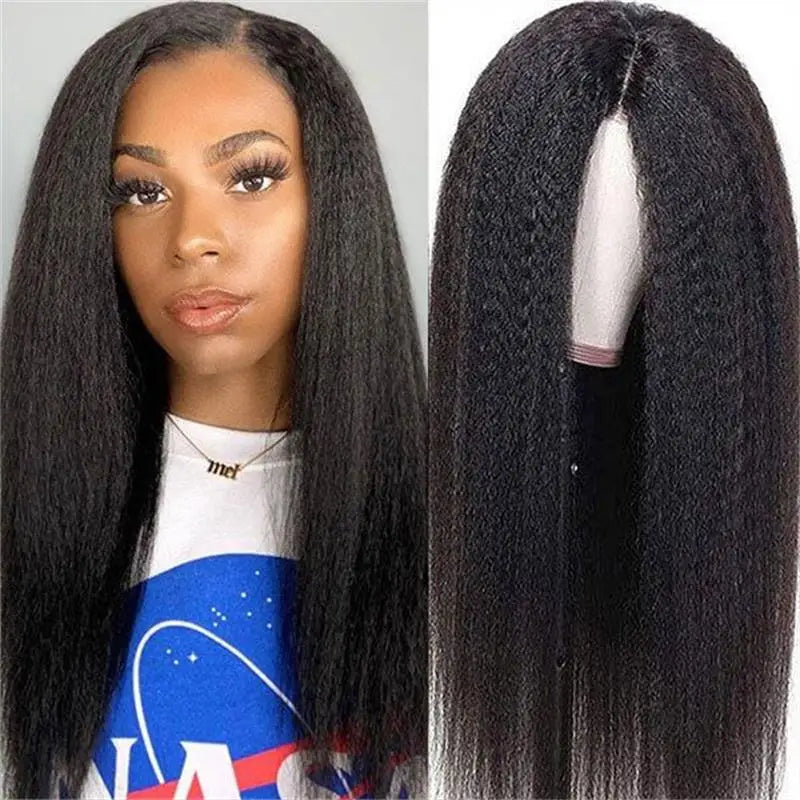Kinky Straight Human Hair Wig 13X4 Kinky Straight Wig Human Hair PrePlucked With Baby Hair Yaki Straight Lace Front Wigs