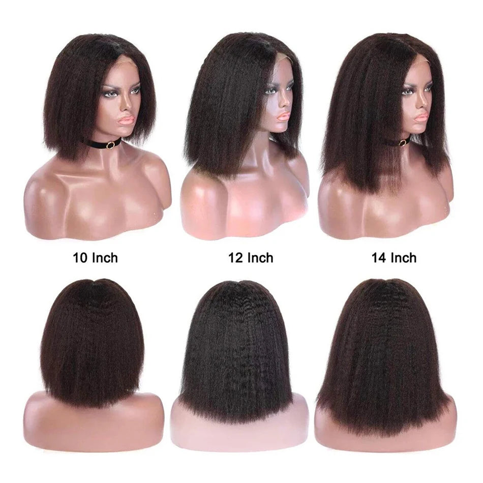 12A Glueless Wigs Malaysian Kinky Straight Lace Front Wigs Human Hair Pre Plucked 13X4 Yaki Straight Lace Frontal Wigs 180%