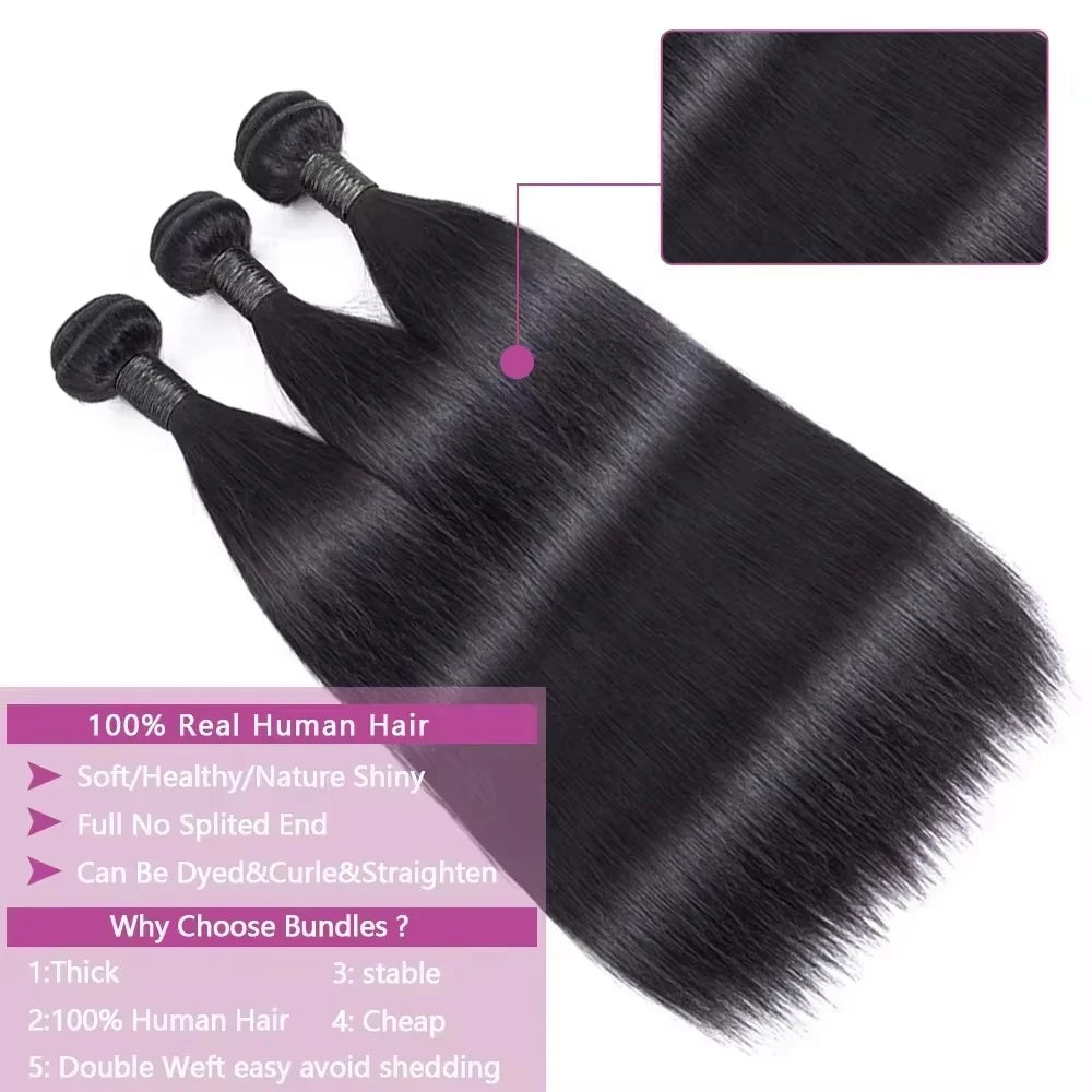 16A Straight Bundles 100% Human Hair Brazilian 30 40 Inch Raw Virgin Unprocessed 3 4 5 6Bundles Extensions Bone Straight Bundles