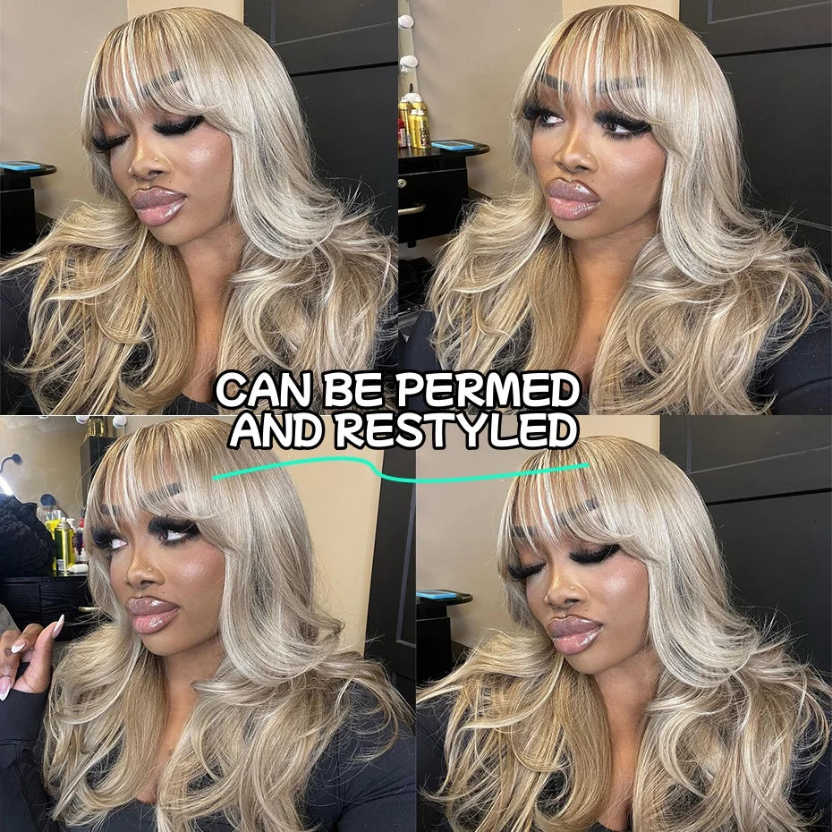 13x6 360 Transparent Lace Front Wigs Human Hair Wig Remy Brazilian Ash Blonde Highlight Lace Frontal Wigs For Women 28 30 Inch