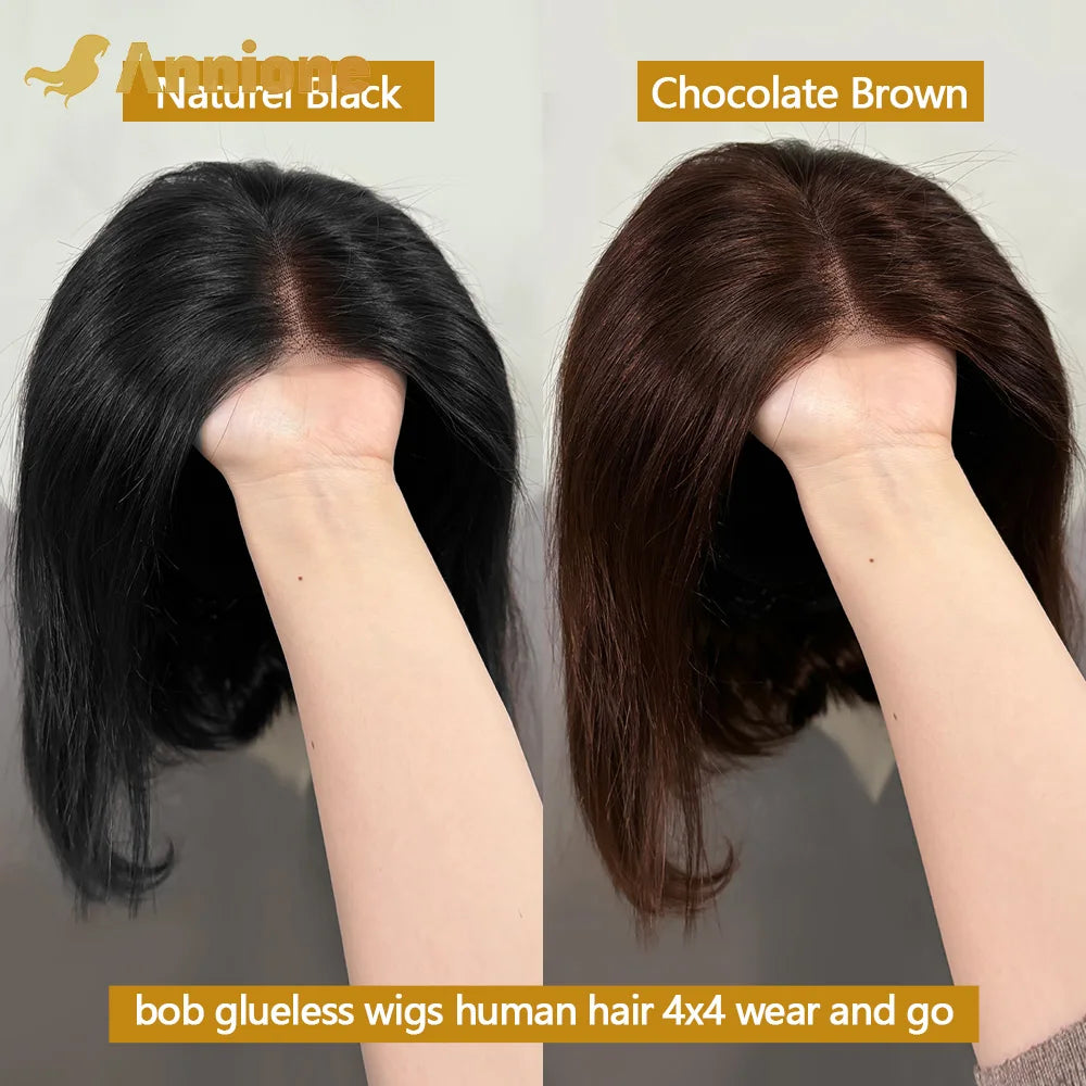 Bob Glueless Wig Human Hair Ready To Wear 4X4 Brazilian Straight Chocolate Brown Lace Front Human Hair Wig 100% Human Hair Wigs