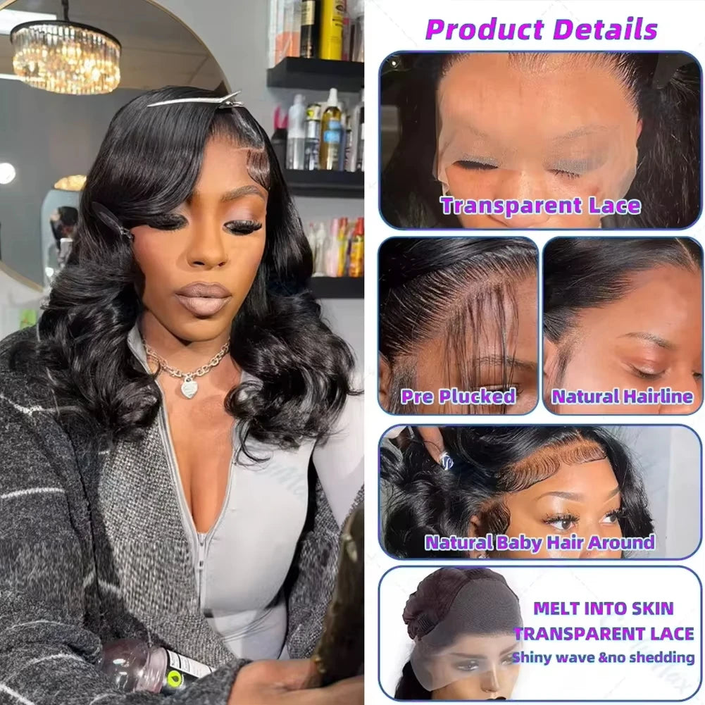 Umi 230% Glueless Human Hair Wavy 13x4 Transparent Lace Front Wigs For Women Body Wave Lace Frontal Wig Short Bob Wig Human Hair