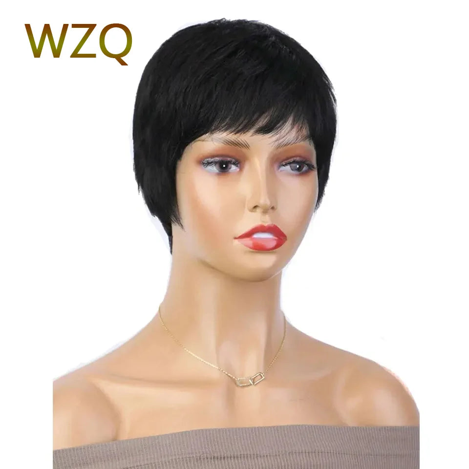 Glueless Short Pixie Cut Wig Human Hair Ready to Wear Brazilian Human Hair Wigs For Women Black Natural Color Full Machine Wigs