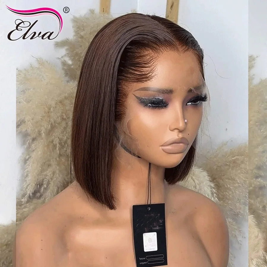 Ombre Blonde Colored Bone Straight 13x6 Transparent Lace Front Wigs For Woman Lace Glueless Wigs Human Hair Short Bob Wigs