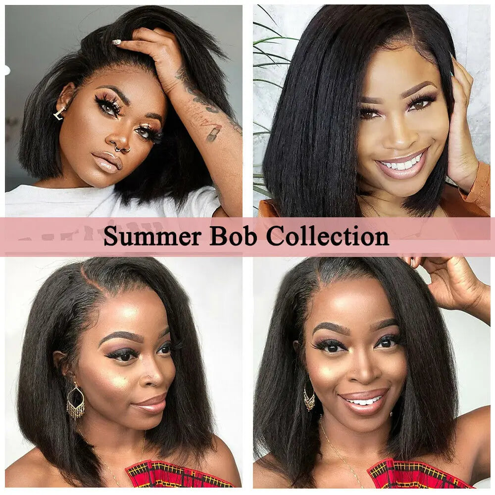12A Glueless Wigs Malaysian Kinky Straight Lace Front Wigs Human Hair Pre Plucked 13X4 Yaki Straight Lace Frontal Wigs 180%