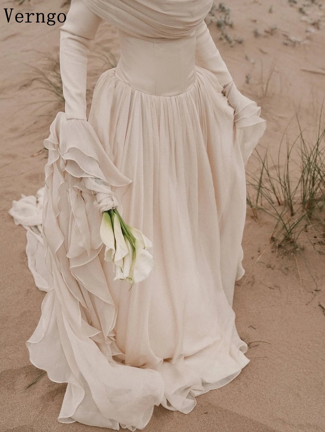 Verngo Modest Bridal Gowns HIgh Neck Full Sleeves Wedding Dresses Women Arabic Classy Bride Dresses Custmized