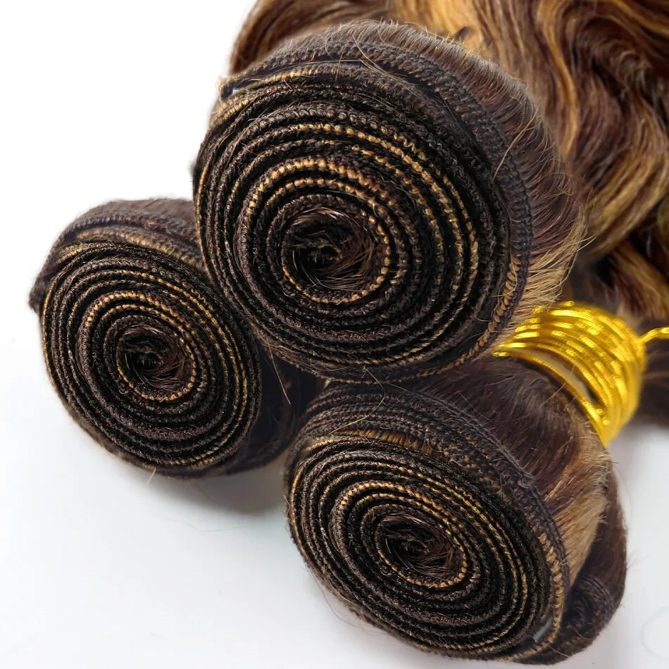 P4/27 Highlight Human Hair Bundles Body Wave Bundles Human Hair 18 20 22Inch Human Hair Body Wave Bundles Ombre Brown Bundles