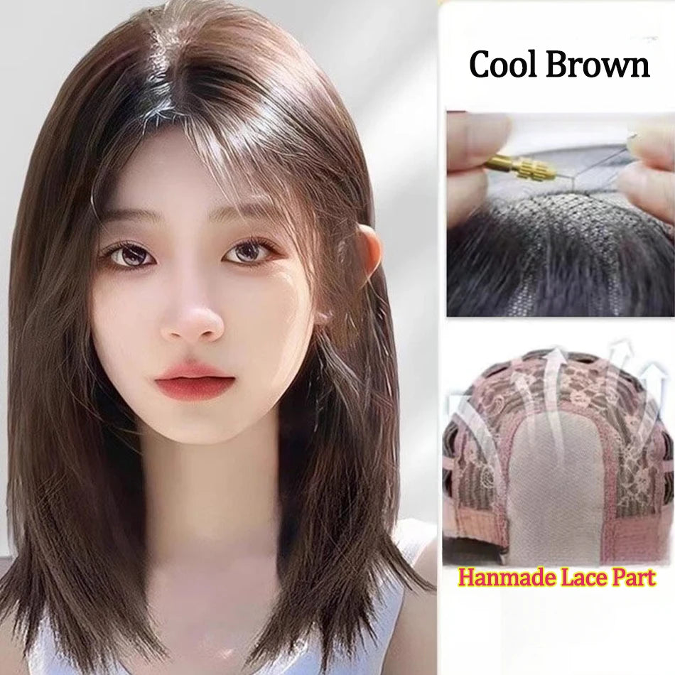 Shoulder Layered Synthetic Wig For Women Daily Use 16Inch Heat Resistant BOB Wig With Lace Front Brown Black Lolita Cosplay Wigs