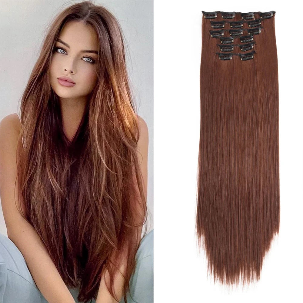 Clip in Hair Extensions Synthetic 24Inch Long Invisible Natural Straight 6 PCS Thick Seamless Clip on Hair Extensions for Women