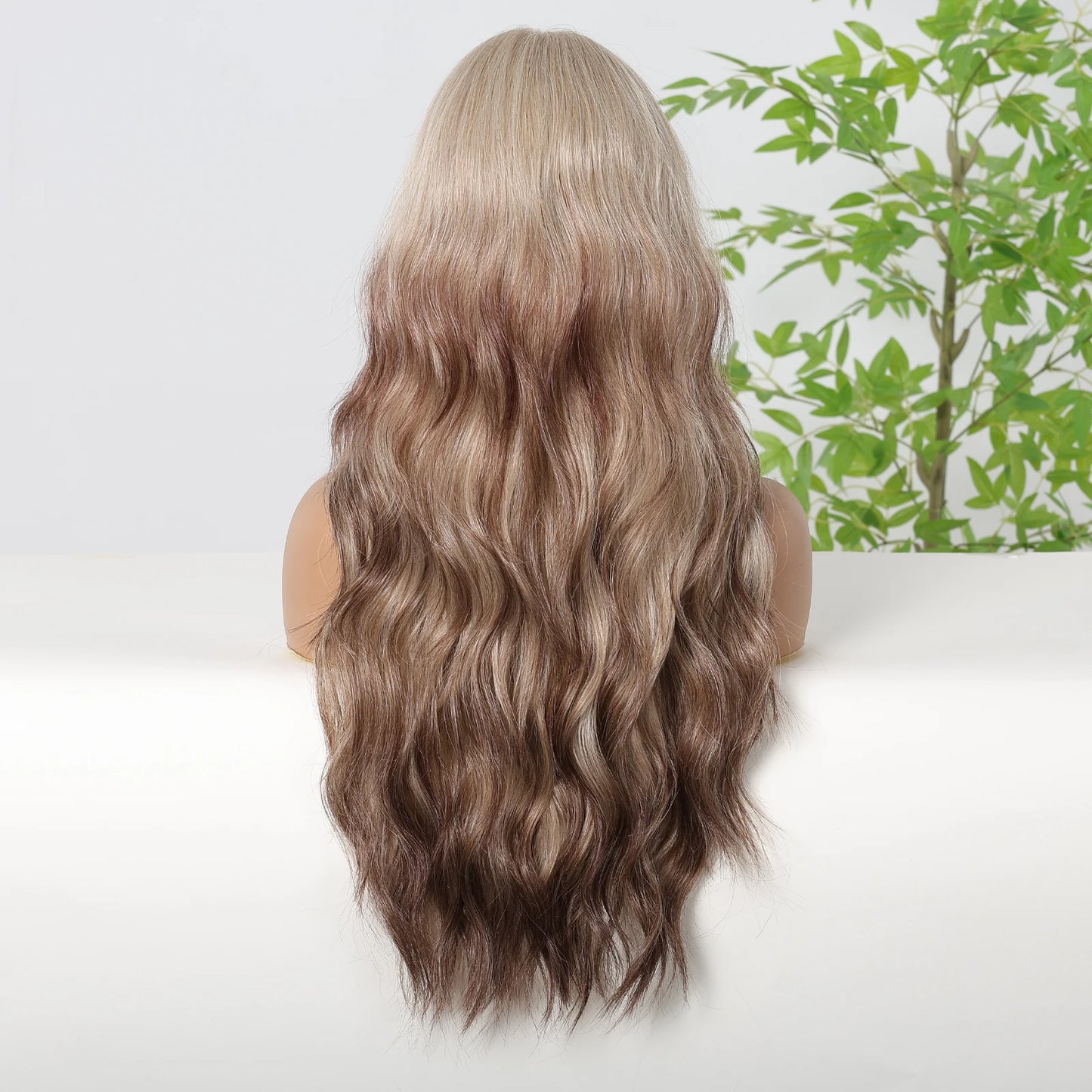 Blonde Brown Synthetic Wig With Bangs Long Curly Wigs For Women Ombre Blonde Wigs Dark Roots Heat Resistant Wigs For Daily Party