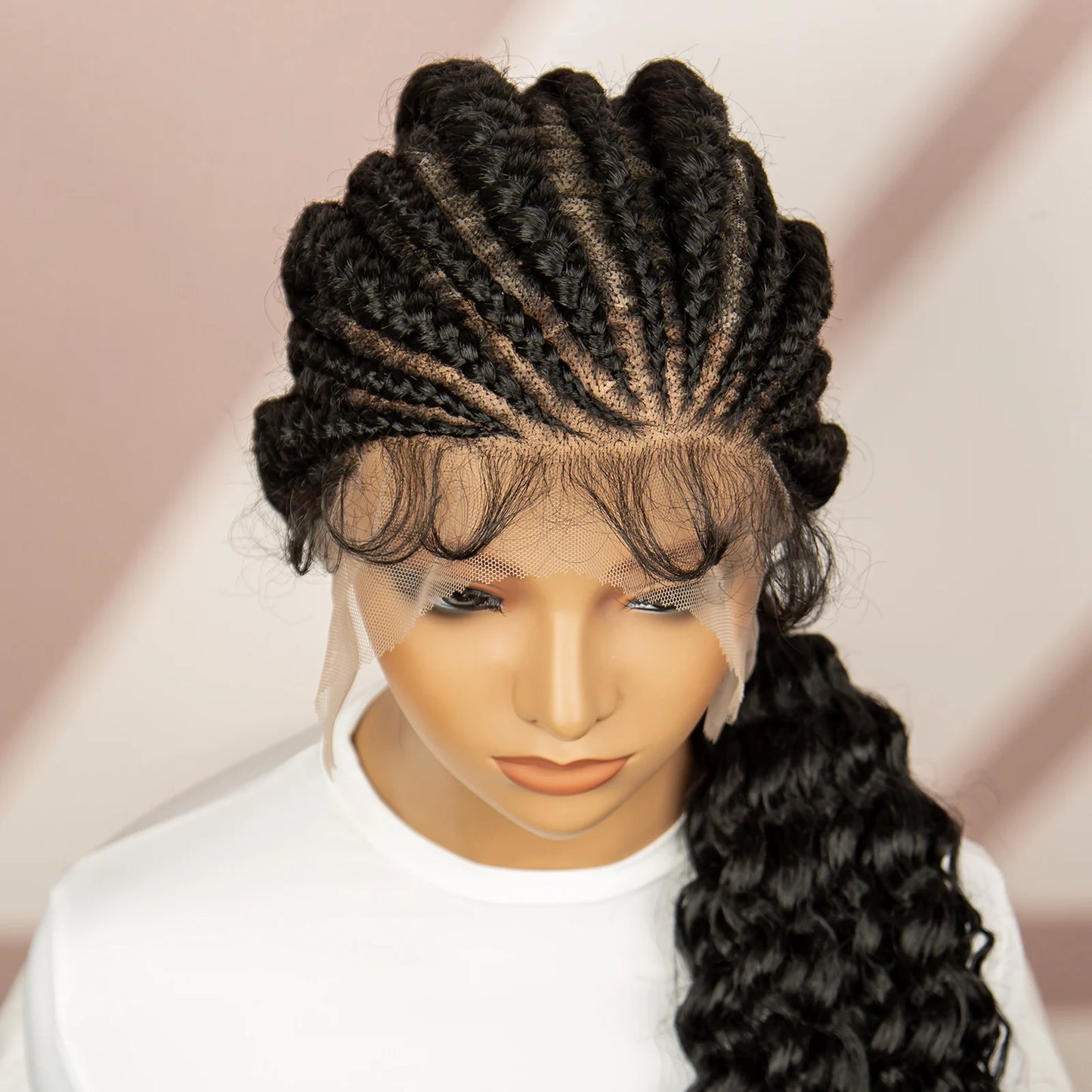 African Black Women Braided Wigs Double Lace Cornrow Braided Wig with Baby Hair Full Lace Frontal 30 Inch Natural Braiding Hair