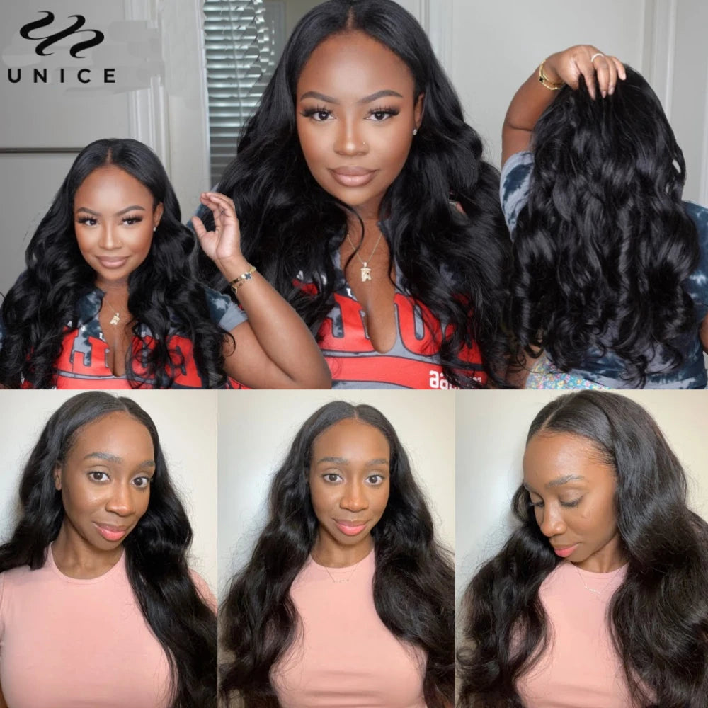 UNICE Hair Upgraded Drawstring Body Wave V Part Wig 100% Human Hair Natural Color V-Part Wig Ombre Brown VPart Wigs 150% Density