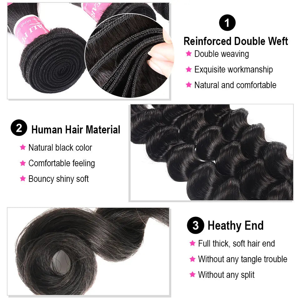 Ali Pearl Hair Loose Deep Wave Bundles Brazilian Hair Weave 3 Bundles 100% Human Hair 4 Bundles 8-26 inches Remy Hair Extension