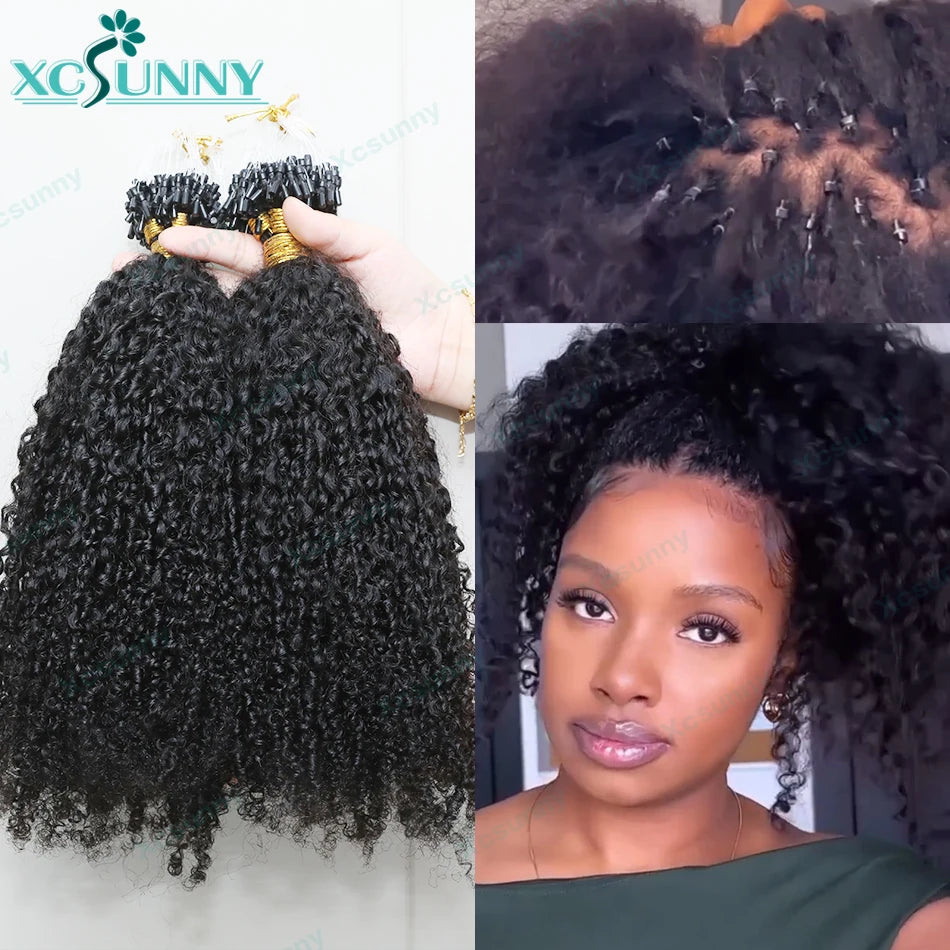 Microlink Hair Extensions Kinky Curly Color 4 Micro Ring Loop Hair Extensions Human Hair For Women Microring Hair Extensions