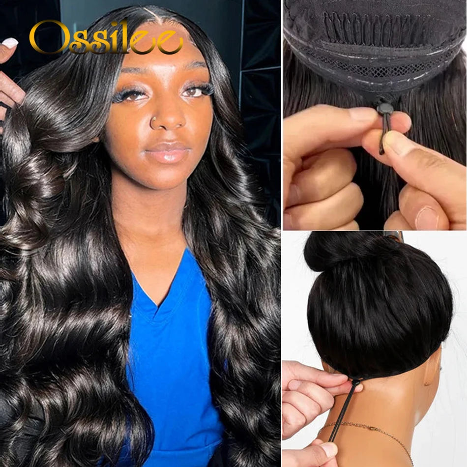 Ossilee Body Wave 13x6 HD Lace Frontal Wigs Pull Go Glueless Wig Human Hair with Drawstring 360 Invisi-Strap HD Full Lace Wig