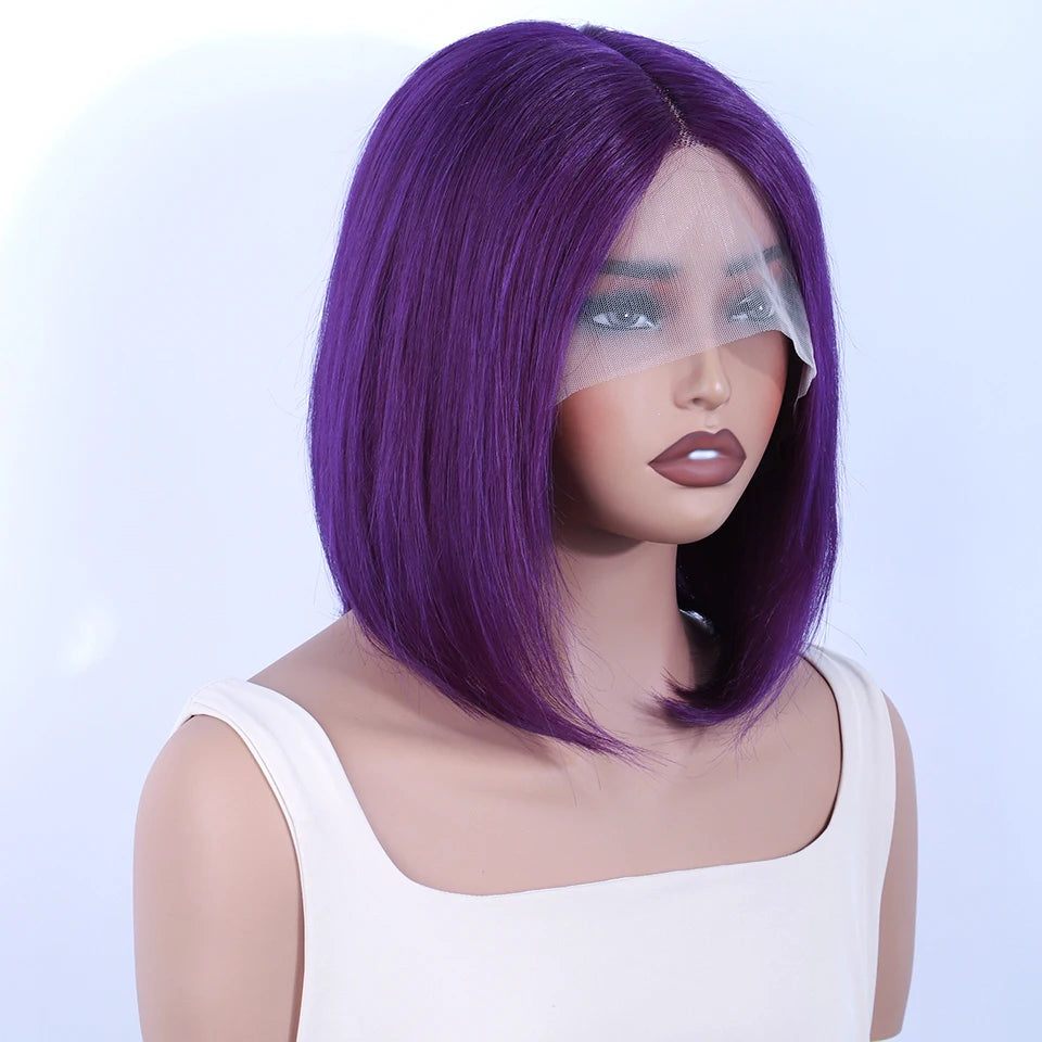 Rebecca Short Brown Color Bob Wig Peruvian Straight Lace Front Human Hair Wigs For Women 33 Reddish Brown 13*6*1 T Lace Part Wig