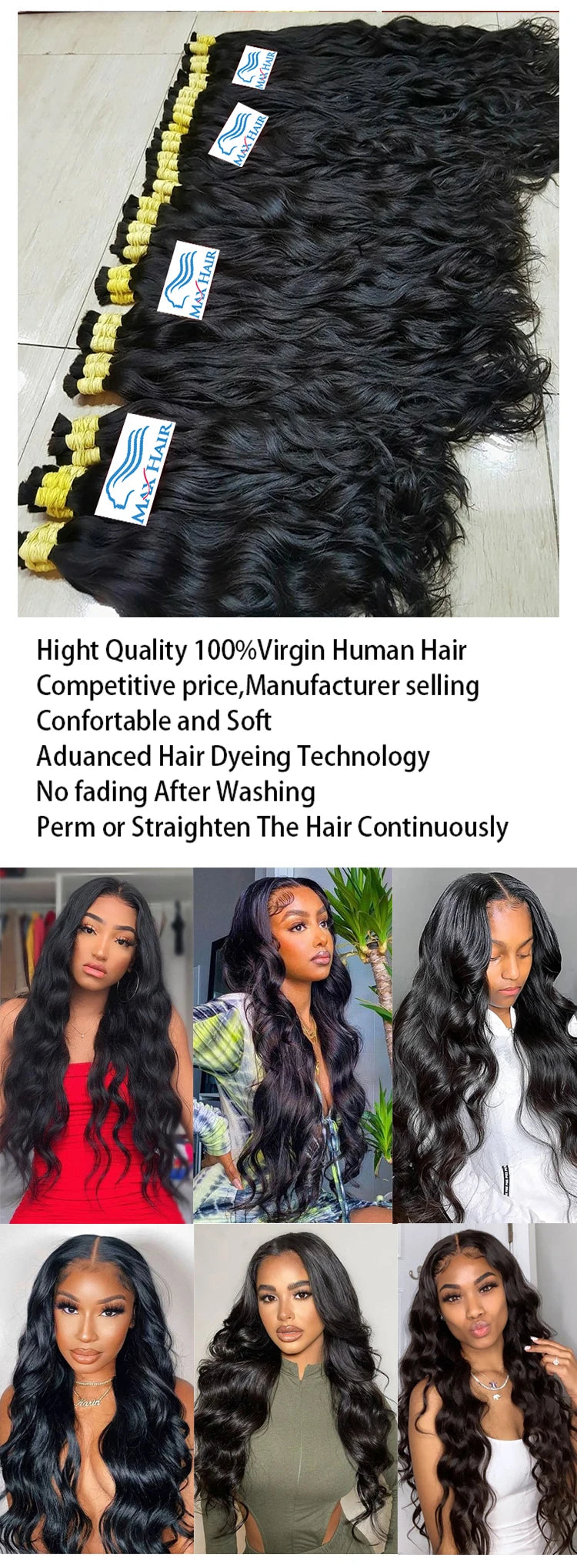 Body Wave Hair Bulk No Weft Remy Hair Extensions 100% Real Human Hair Natural Black Wavy Indian Hair Original Human Hair