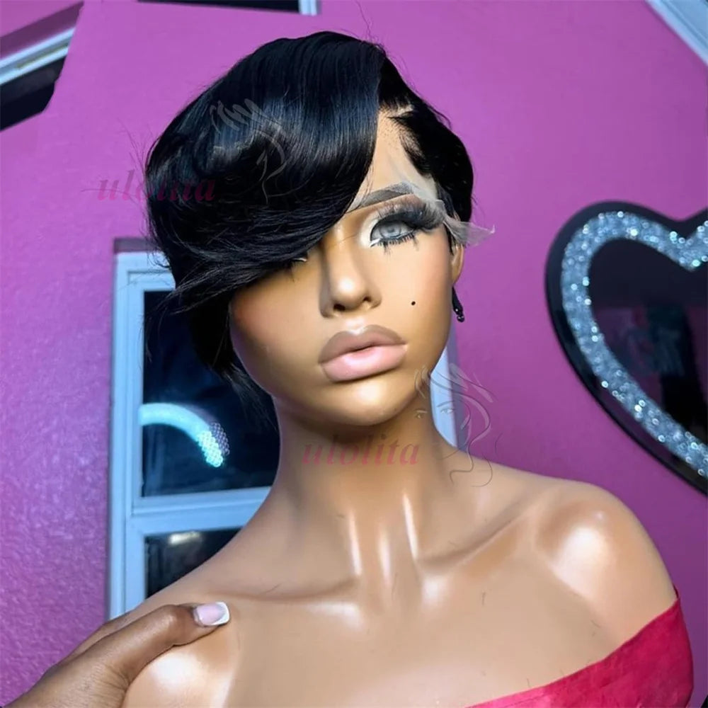 Pixie Cut 13x4 Transparent Lace Front Wigs For Women Short Bob Wig Brazilian Pre Plucked Lace Frontal Human Hair Wig 200 Density
