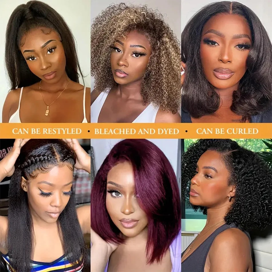 12A Glueless Wigs Malaysian Kinky Straight Lace Front Wigs Human Hair Pre Plucked 13X4 Yaki Straight Lace Frontal Wigs 180%