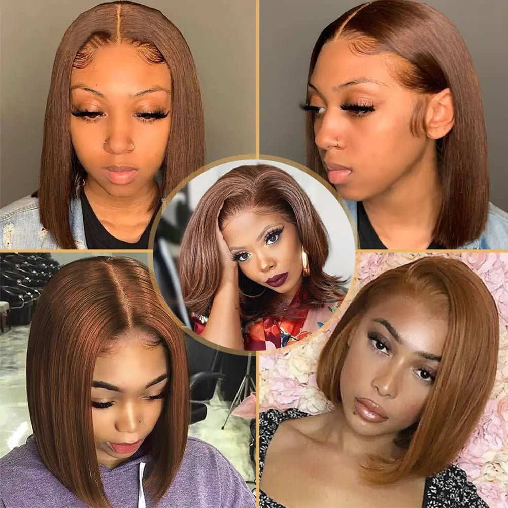 Straight Bob Wig Human Hair Color #4 Chocolate Brown HD Lace Front Wig 13x4 Lace Front Wigs Human Hair Pre Plucked 200% Density