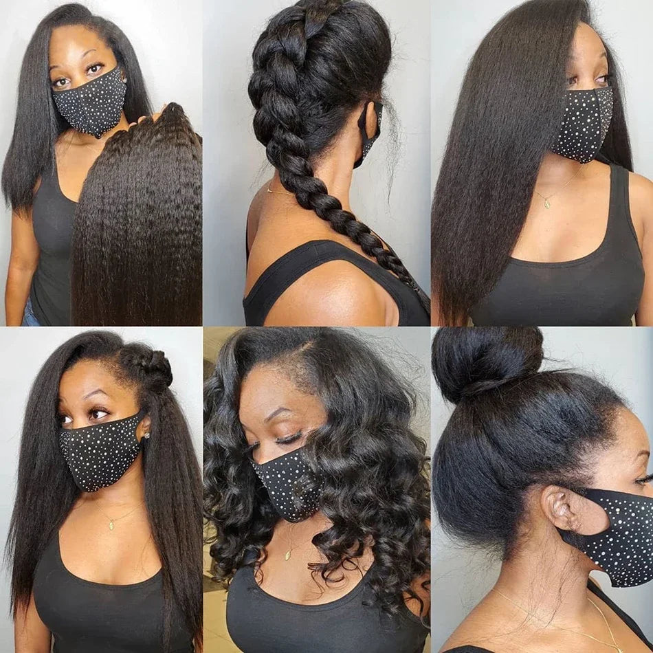 Kinky Straight Human Hair 1/3 Bundles 12-32 Inch 100% Peruvian Human Yaki 10A Hair Extensions for Women Delivery 3-5 Days France