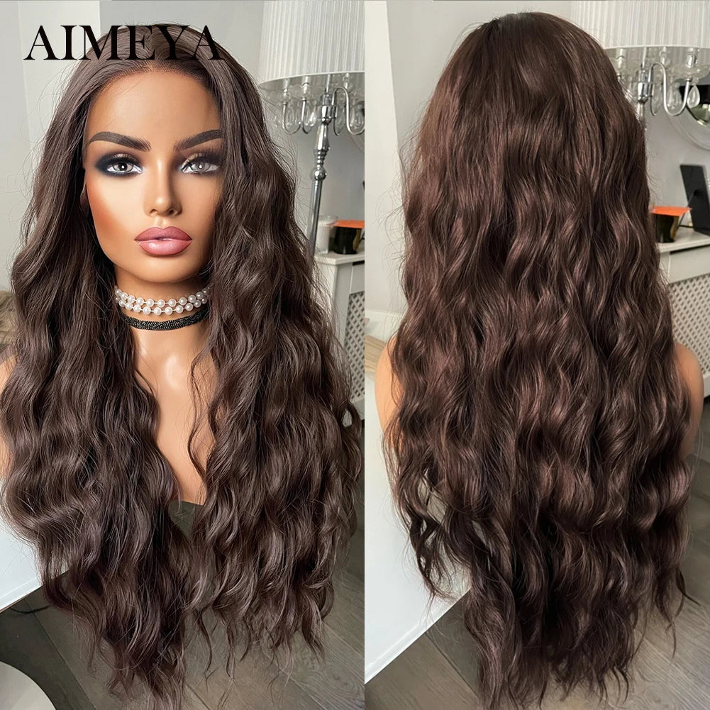 AIMEYA Synthetic Lace Front Wigs for Women Natural Hairline Synthetic Hair Lace Wig Long Brown Wig PrePlucked Cosplay Woman Wigs