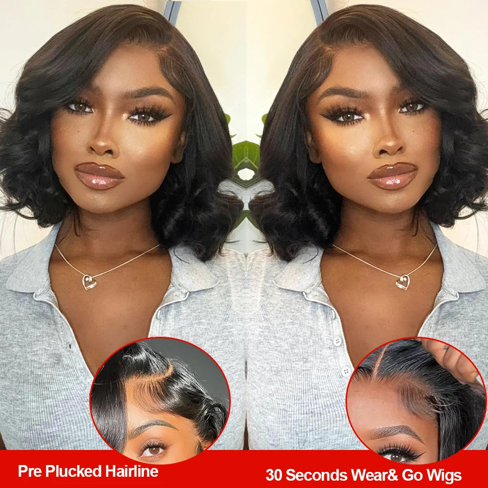 Queen Nala 200 Density Short Bob Body Wave Glueless 7x5 Lace Closure human Hair Wigs Wave 13x6 HD Lace Frontal Wig 100% Human Hair Preplucked 13x4 Lace Front Wig Remy Brazilian Hair Ready To Wear On Sale For Women
