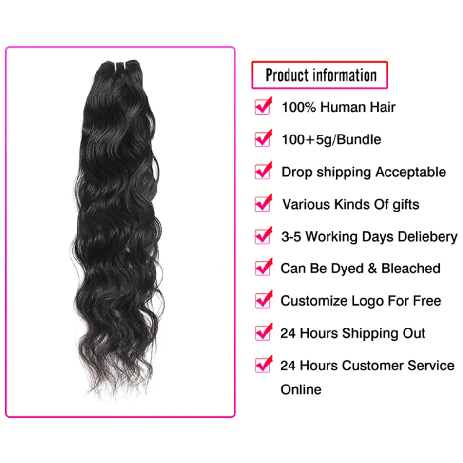 Peruvian Natural Wave Hair Weave Bundles 8-30Inch Virgin Tissage Human Hair Extensions 3Bundles Deal Unprocessed Wet and Wavy