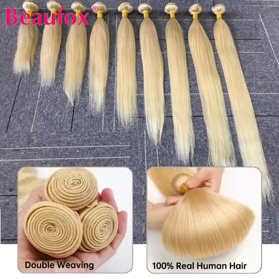 Beaufox 613 Blonde Straight Hair Bundles Brazilian Straight Human Hair Bundles Honey Blonde Human Hair Weave 1/3/4 Bundles 30"