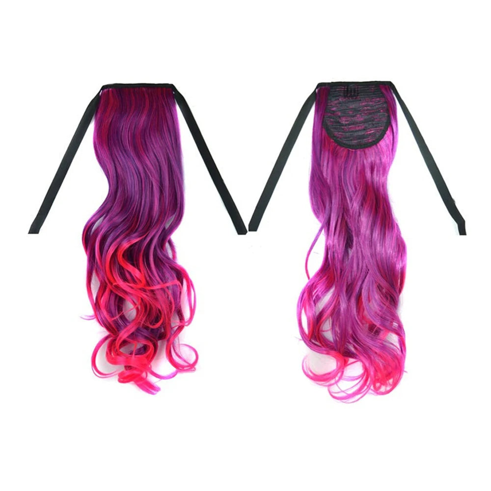 18" Long Curly Synthetic Ponytail Hairpiece Clip-In Extensions Wrap around Girl's Hair Extension for Women