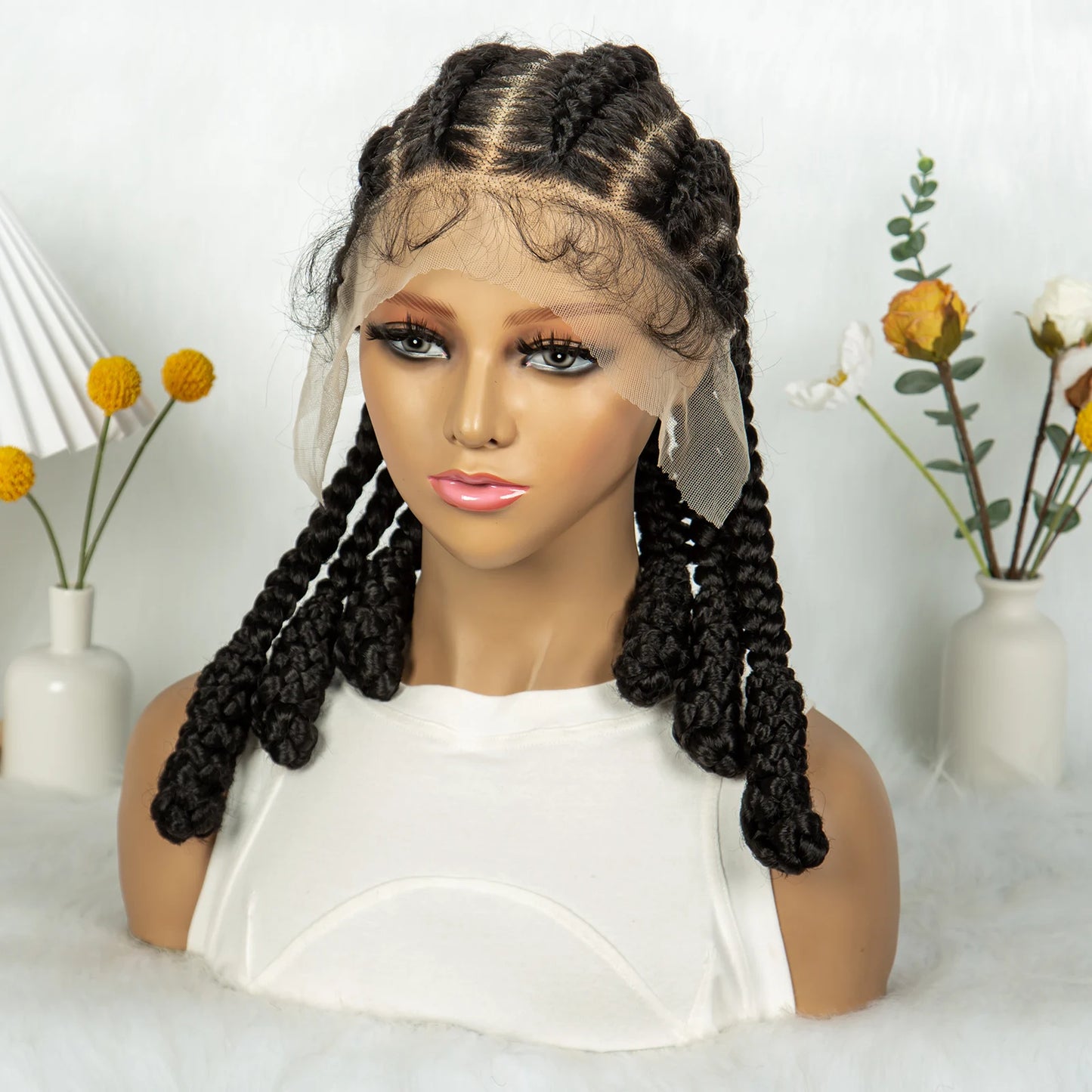 KIMA Cornrow Box Braided Wig Synthetic Full Lace Wigs for Africa Women Men Braids Wig with Baby Hair