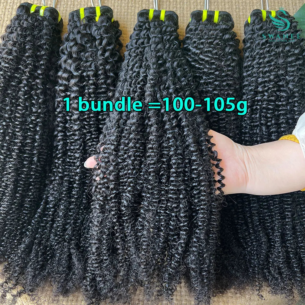 SWANEE Kinky Curly Human Hair Bundle 100% Natural Black Color Double Weft Vietnamese for Curly Bundles Human Hair Extensions