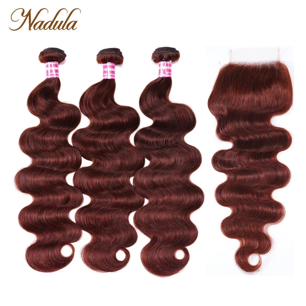 Nadula Hair 4x4 Swiss Lace Closure With Body Wave Bundle Brazilian Hair Bundles With Closure 33B Human Hair Bundles With Closure